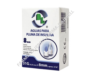 AGUJAS PARA PLUMA DE INSULINA 31Gx8mm. Caja C/10 Piezas